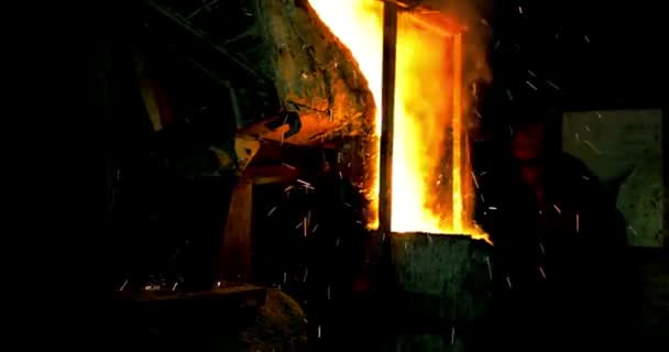 Glowing Hot Steel Foundry Liquid Metal Factory Smelting Iron — Stock Video
