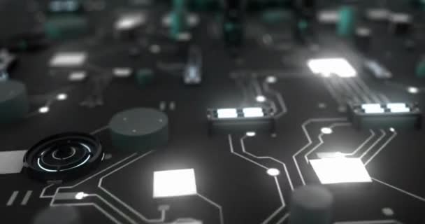 Moederbord Technologie Circuit Licht Digitale Chip Hardware — Stockvideo