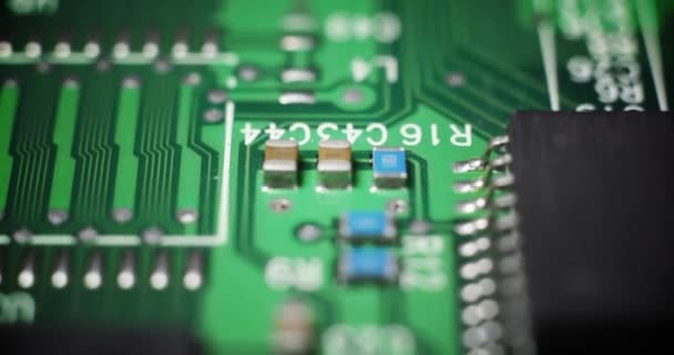 Technologie Circuit Closeup Computer Spaanplaat Gegevens Informatie — Stockvideo