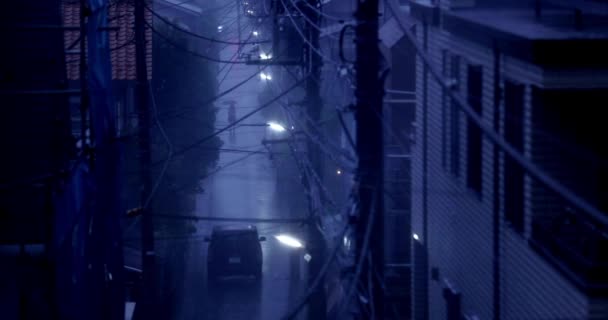 Notte Città Strada Durante Pioggia Tempesta Tempo Forte Uragano Pioggia — Video Stock