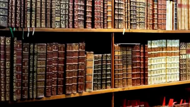 Библиотека Старые Книги Право История Большой Деревянной Книги Полка Архива — стоковое видео