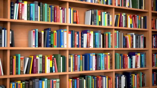 Rafta Birçok Kitabı Olan Modern Kütüphane Okuma Odası Kolej Eğitim — Stok video
