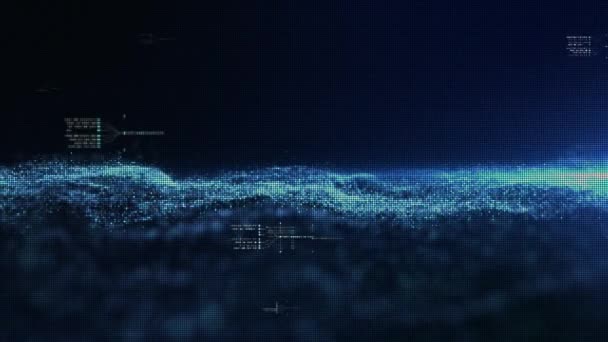 低速の運動ループにおける粒子波物体とのシームレスな青色粒子の未来的抽象アニメーション 4K背景 — ストック動画