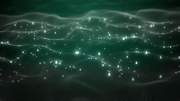 Abstrakte Digitale Daten Grüne Teilchenwelle Und Lichter Hintergrund Animation Cyber — Stockvideo