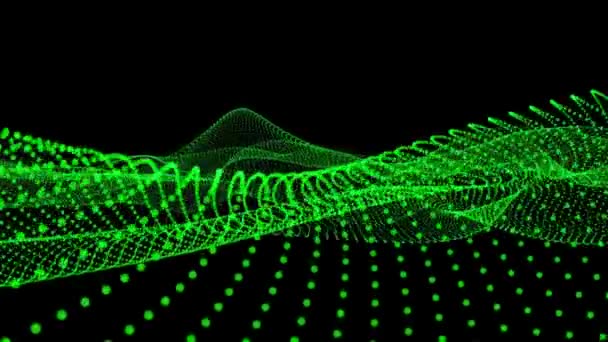 Datos Digitales Abstractos Verde Onda Partículas Luces Fondo Animación Ciber — Vídeo de stock