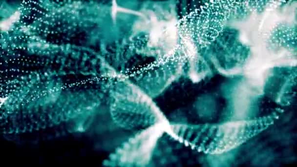 Bleu Particules Numériques Forme Onde Flottante Dans Abîme Abstrait Cyber — Video