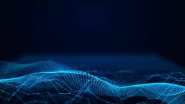 Soyut müzikten gelen ses dalgası mavi dalgalar salınımı fütüristik ses görselleştirme müzik teknolojisi örneği 4K UHD