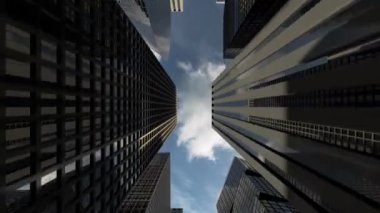 animasyon Windows of Skyscraper Business Office ile mavi gökyüzü ayna finans bölgesi soyut modern şehir arka planı