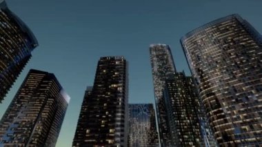 Gökdelen Şehir Gökyüzü Şehir Manzarası Gece Fütüristik Modern Mimari Ekonomik Büyüme Konsepti
