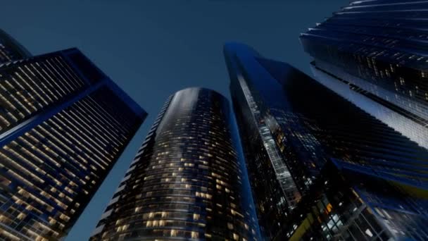 Bouwen Skyscraper City Sky Stadsgezicht Nachts Futuristische Moderne Architectuur Financiële — Stockvideo