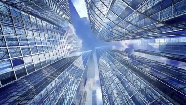 Blick Nach Oben Auf Geschäftsgebäude Niedriger Blickwinkel Rotierende Business Wolkenkratzer — Stockvideo