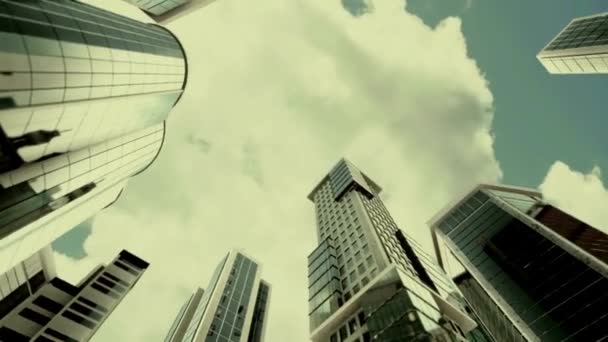 Wolkenkratzer Und Blauer Himmel Blick Vom Boden Corporate District Szene — Stockvideo