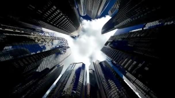 近代的な街並み都市のビルが夜空を背景に回転するビュービジネス成功高級アニメーション — ストック動画