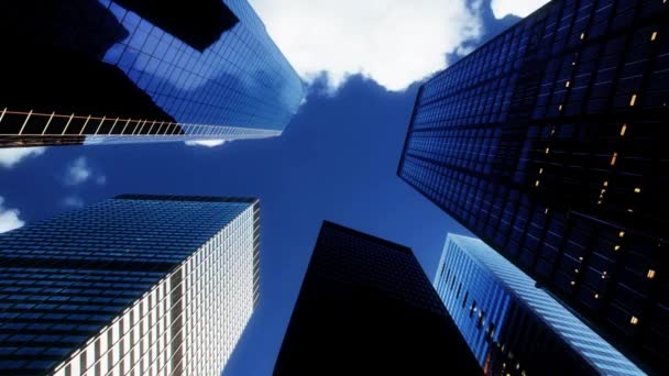 Ofis Binasının Pencereleri Bulutlu Mavi Gökyüzü Yüksek Yükselen Modern Gökdelen — Stok video