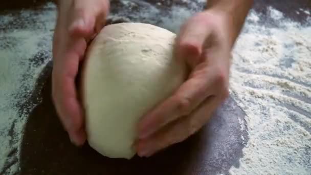 Hands Baker Flour Beautiful Knead Dough Make Bread Pasta Pizza — Stock Video