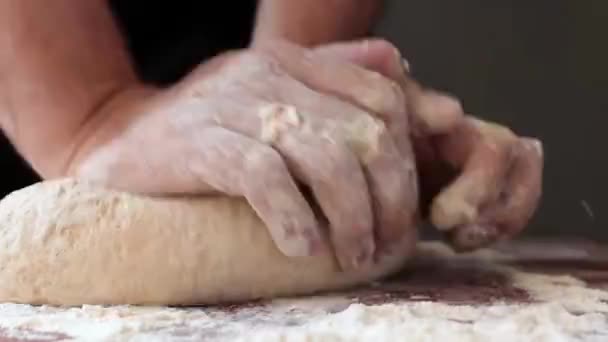 Primer Plano Plano Manos Chef Panadería Hombre Amasando Masa Aplicando — Vídeos de Stock