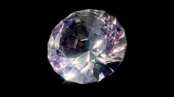 在黑色背景上闭锁的钻石漂亮的大水晶晶莹闪亮的圆形切割钻石无缝圈4Kcg — 图库视频影像