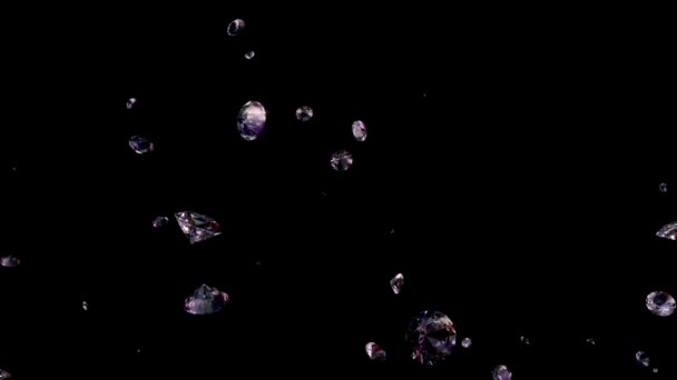 在黑色背景上旋转的闪闪发光的圆切割钻石巨片 宝石和钻石的闪闪发光旋转缓慢 — 图库视频影像