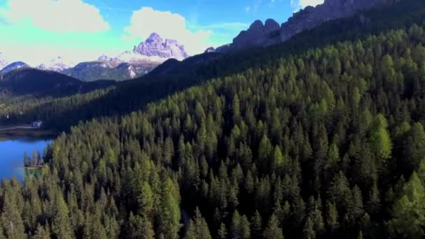 Воздушный Шар Леса Горы Пейзаж Горизонтальным Облаком Голубой Природный Фон — стоковое видео