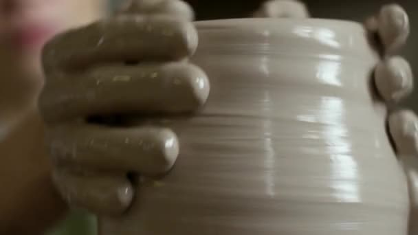 Närbild Keramik Lera Hjul Gör Diy Pott Keramik Verkstad Hantverk — Stockvideo