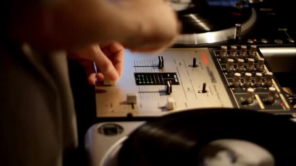 Hands Mixing Night Club Disco Party Disc Jockey Operating Mixer — 비디오