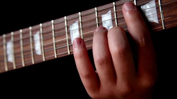 Hudebník Hrající Elektrickou Kytaru Closeup View Fingers Rock Jazz Pop — Stock video