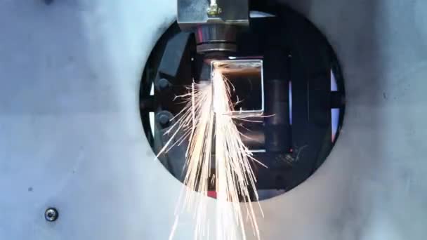 Faser Laser Schneidemaschine Geschnitten Blech Hallo Technologie Fertigungsprozess Maschine Hintergründe — Stockvideo