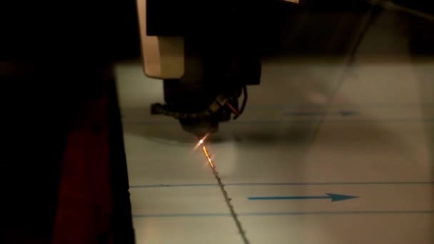 Close Fiber Laser Cutting Metal Sparks Processing Manufacture Technology — Stock Video