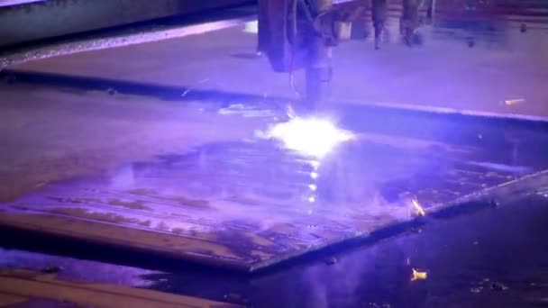 Close Fiber Laser Cutting Metal Sparks Processing Manufacture Technology — Stock Video