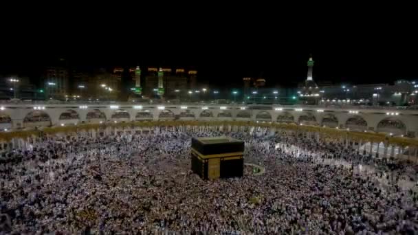 Miljontals Människor Ber Den Heliga Moskén Mecka Saudiarabien Heliga Moskén — Stockvideo