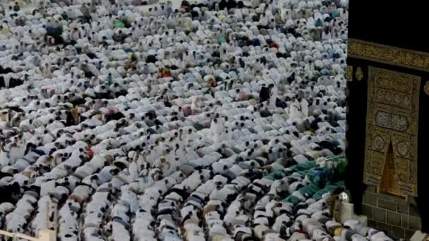 Duizenden Islamitische Pelgrims Stromen Rond Kaaba Mekka Bidden Omcirkelt Kaaba — Stockvideo