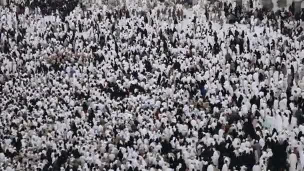 Makkah Kaaba Hajj Crowd Muslims Praying Together Holy Mosque Arabia — Stock Video