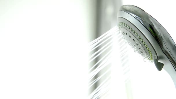 Shower Head Τρεχούμενο Νερό Close Έννοια Της Καθαρής Χαλάρωσης Μπάνιο — Αρχείο Βίντεο