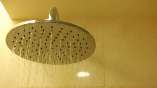 シャワーが浴室で走り始めますシャワーバスルームの掃除をします パンデミック衛生習慣 — ストック動画