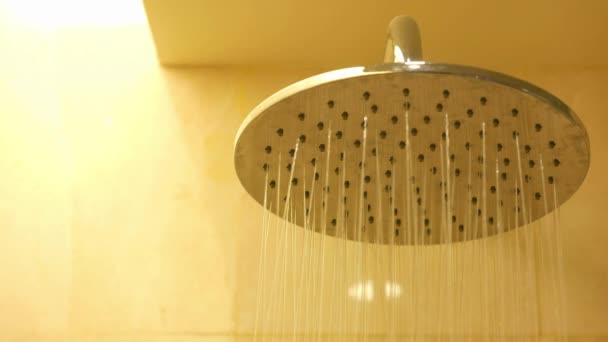 Wassertropfen Die Aus Der Regendusche Fallen Waschen Hygienespray Niemand Frischekonzept — Stockvideo