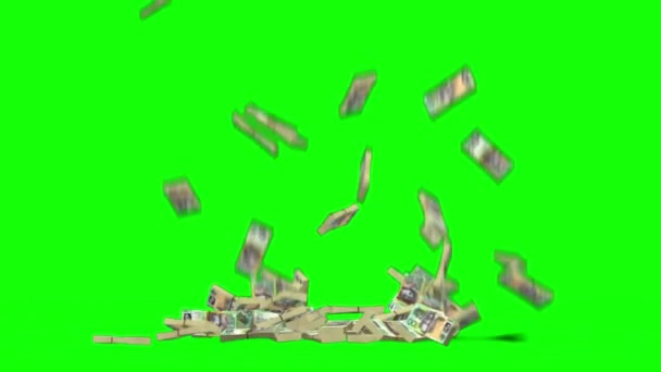 Dinero Efectivo Dólar Caer Animación Fondo Verde — Vídeos de Stock