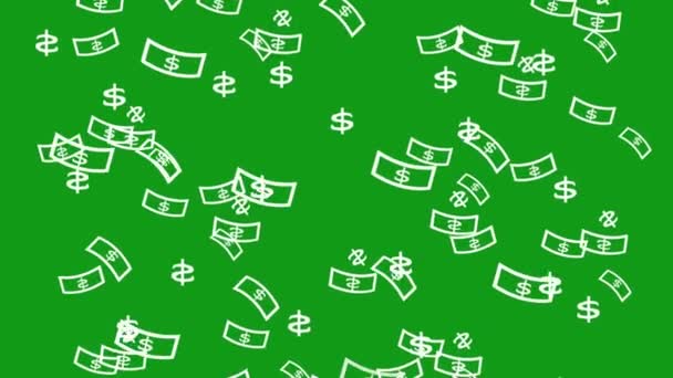 Dólar Caindo Animação Fundo Verde — Vídeo de Stock
