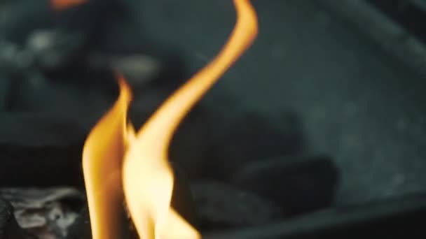 Hořící Uhlí Oheň Červené Žhavé Uhlí Close — Stock video