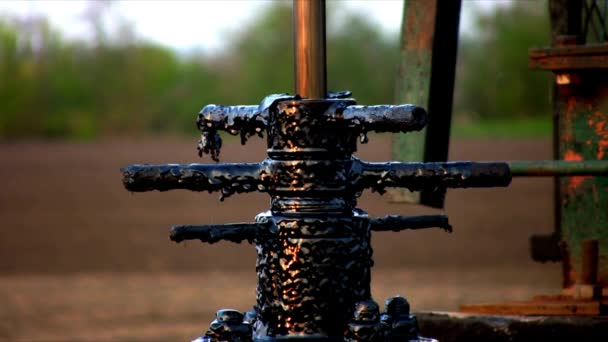Industria Petrolera Derrame Pozo Petróleo Goteando Tubería — Vídeos de Stock