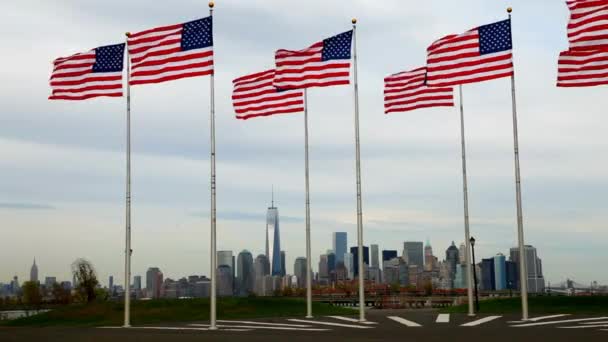 Mnoho Amerických Vlajek Vlaje Pozadí Země Národ Vlastenecké Státní Prapor — Stock video