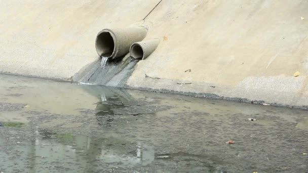 Agua Sucia Fluye Desde Tubería Hacia Río Contaminación Ambiental Residuos — Vídeo de stock