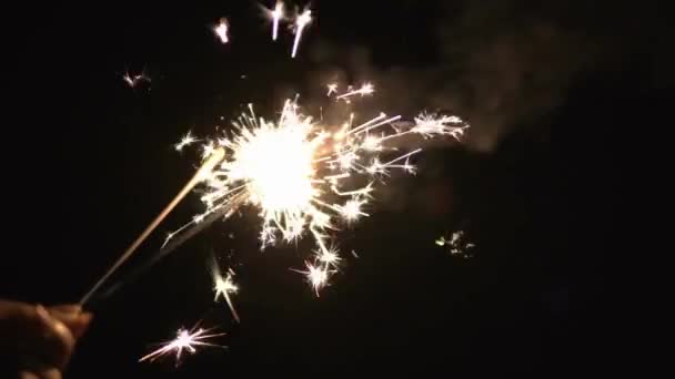 Close New Year Party Sparkler Black Background Beautiful Firework Celebrations — Stock Video