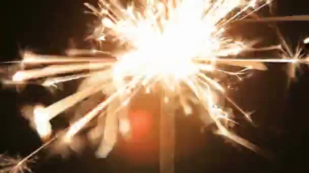 Close New Year Party Sparkler Black Background Beautiful Firework Celebrations — Stock video