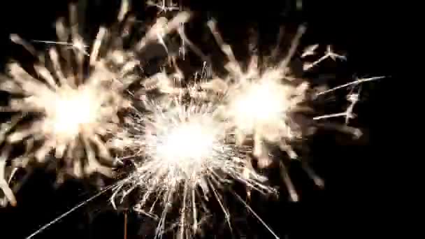 Sparkler Glittering Burning Black Background Night Holiday Celebration Event Party — Stock Video