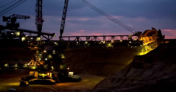 Mineração Carvão Nocturna Roda Gigante Escavadeira Roda Balde Transportador Longo — Vídeo de Stock