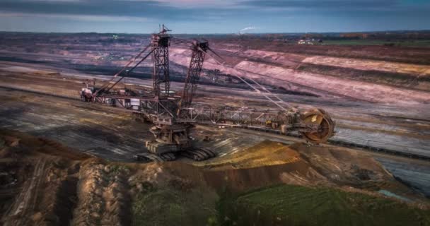 Trabajo Excavadora Ruedas Cubo Gran Industria Máquina Minera — Vídeo de stock