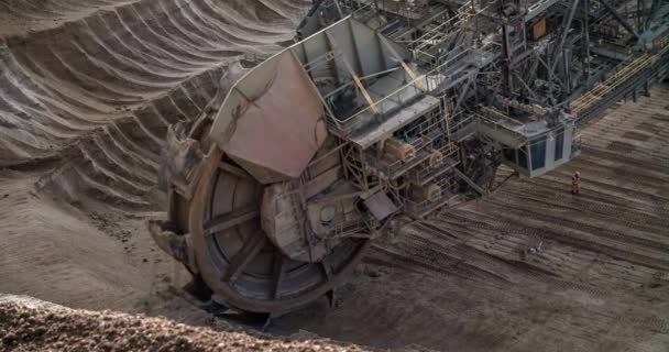 Trabajo Excavadora Ruedas Cubo Gran Industria Máquina Minera — Vídeo de stock