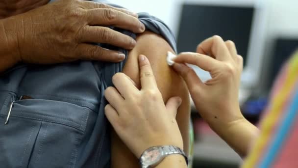 Corona Virus Vaccine Arm Injection Syringe Needle Medical Covid Treatment — Stock Video