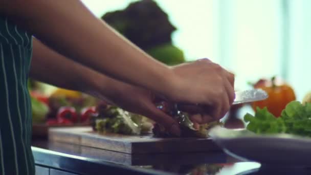 烹调人员用手工蔬菜 有机生活方式制作健康食品 — 图库视频影像