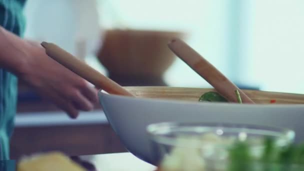 烹调人员用手工蔬菜 有机生活方式制作健康食品 — 图库视频影像